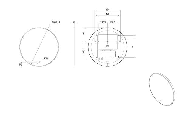 Speil IRIS 80 Ø 80x3,5cm led-lys sort matt