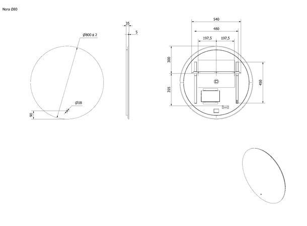 Speil NORA 80 Ø 80x3,5cm led-backlight
