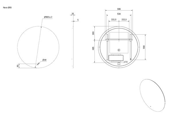 Speil NORA 90 Ø 90x3,5cm led-backlight