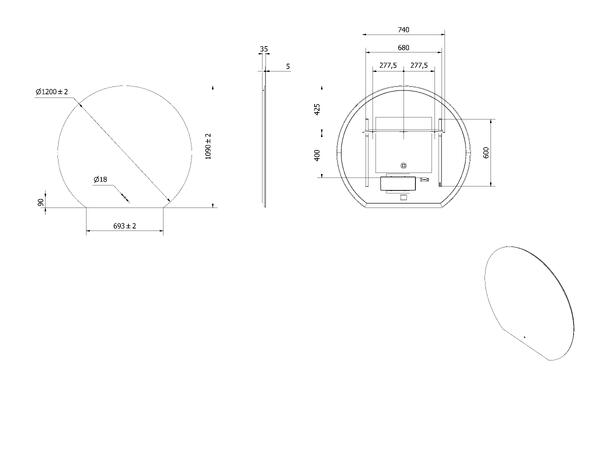 Speil VOE 120 Ø 120cm (b 69 cm) led-lys