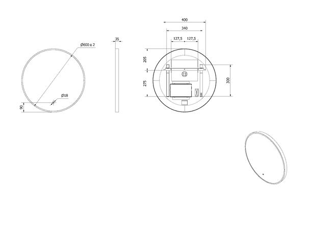 Speil IRIS 60 Ø 60x3,5cm led-lys sort matt