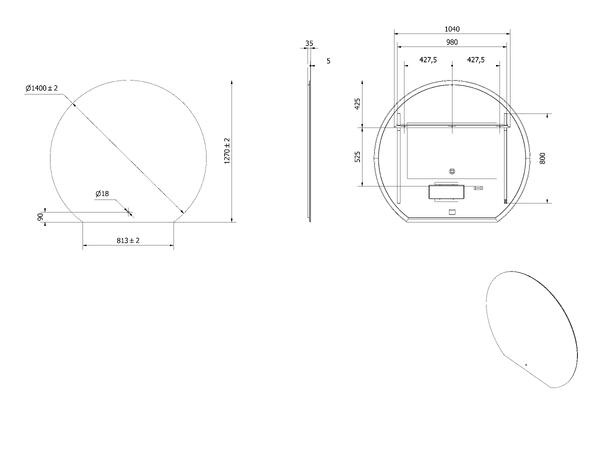 Speil VOE 140 Ø 140cm (b 81 cm) led-lys