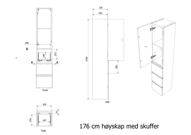 Høyskap trend MIE 176 3S 176x35x35cm oliven lakk 