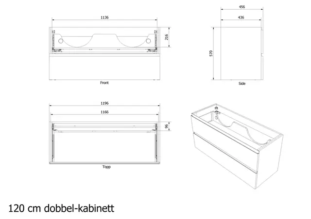 MIE 120DBL Møbelpakke med fingergrep Mix & Match m/ 2stk. bolleservant 