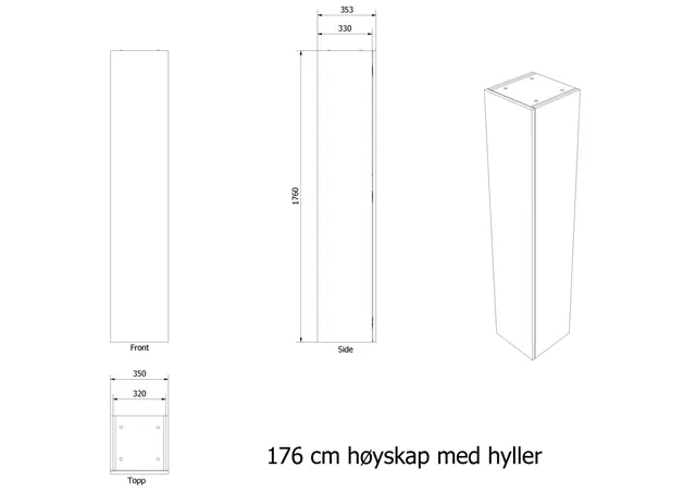 Høyskap slett MIE 176 176x35x35cm sort matt pvc 