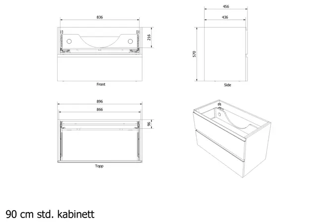 Servantskap fingergrep MIE 90 90x46x57cm sort eik pvc 