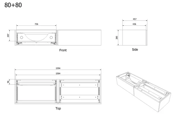 Servantskap trend MIE DEMI 160 160x46x29cm oliven lakk servant x1 