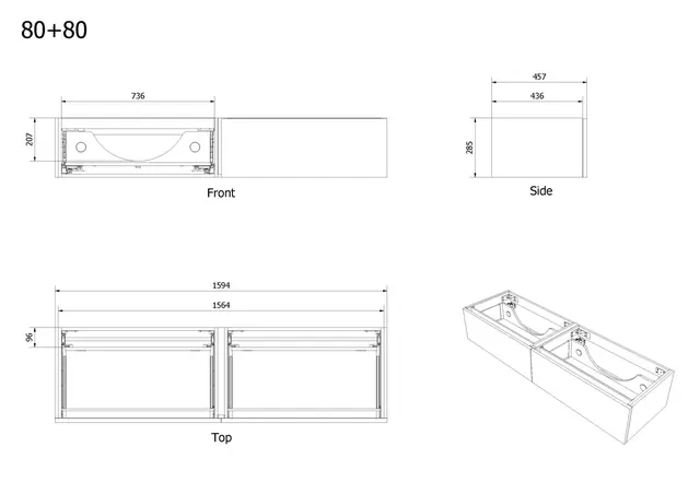 Servantskap trend MIE DEMI 160 160x46x29cm oliven lakk servant x2 