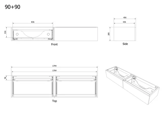 Servantskap trend MIE DEMI 180 180x46x29cm plomme lakk servant x2 