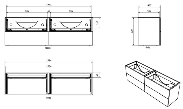 Servantskap trend MIE 180dbl 180x46x57cm plomme lakk 