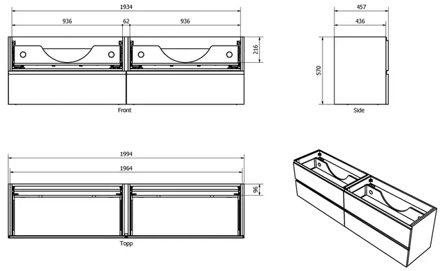 MIE 200DBL Møbelpakke med fingergrep Mix & Match m/ 2stk. bolleservant 