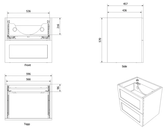 Servantskap ramme MIE 60 60x46x57cm hvit matt lakk 