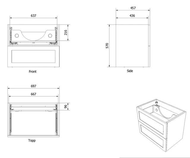 Servantskap bølge MIE 70 70x46x57cm sort eik finer 