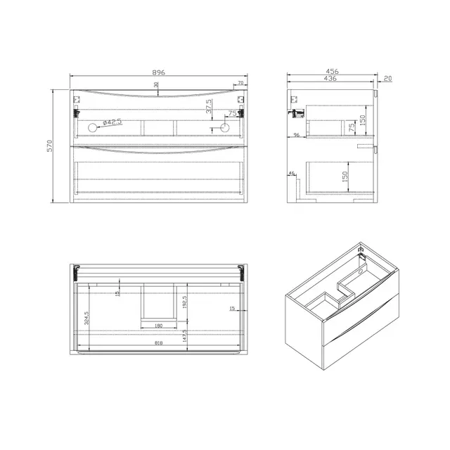 Servantskap ELI 90 med BEA servant 90x46x57cm hvit pvc hvit porselen 