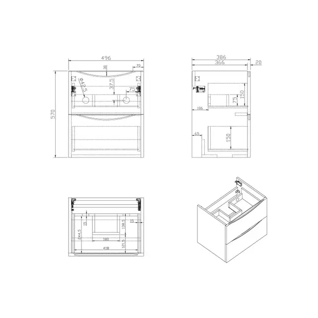 Servantskap ELI 50 slim med BEA servant 50x39x57cm hvit pvc hvit porselen 