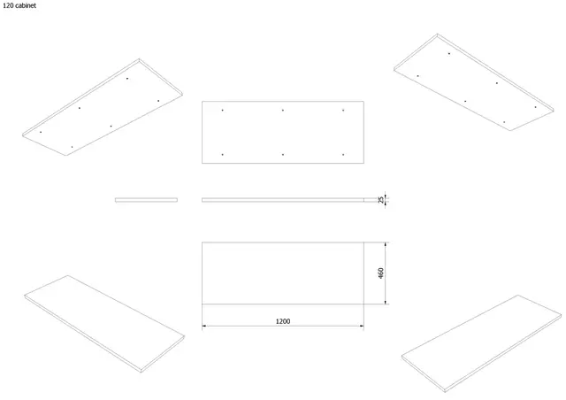 Benkeplate MDF 120 120x46cm sort eik pvc (topp kommode) 