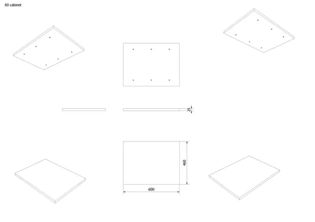 Benkeplate MDF 60 60x46cm lys eik pvc (topp kommode) 