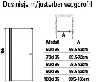 Veggprofil dusjdør MATS justerbar 193cm alu magnetlist sølv 