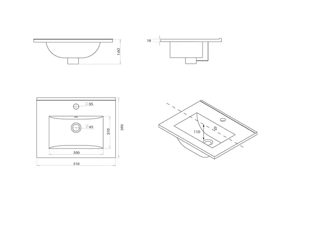 Servantskap ELI 50 slim med BEA servant 50x39x57cm hvit pvc hvit porselen 