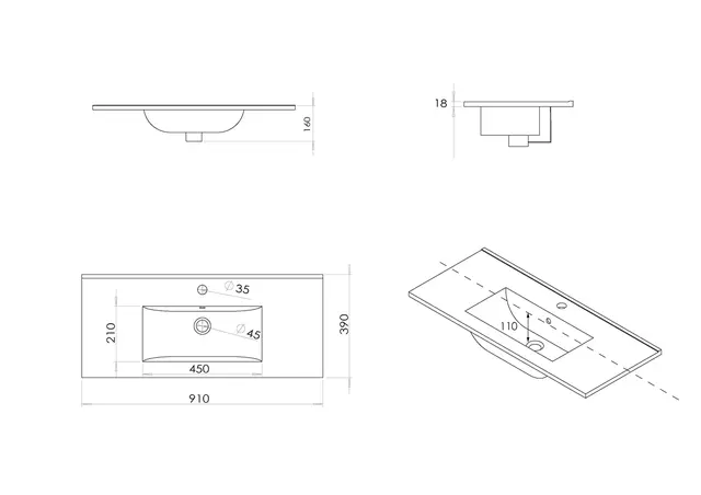 Servant ADA 90 slim 91x39x1,8cm porselen hvit 