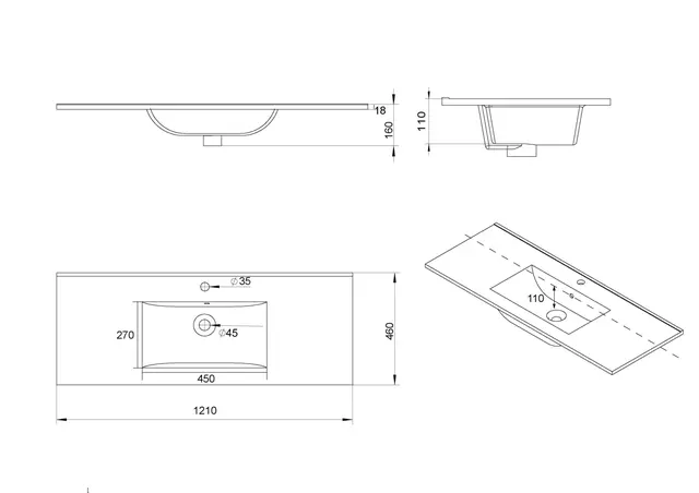 Servantskap ELI 120 med BEA servant 120x46x57cm hvit pvc hvit porselen 