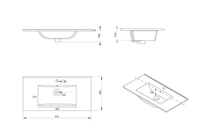 Servantskap ELI 90 med BEA servant 90x46x57cm hvit pvc hvit porselen 